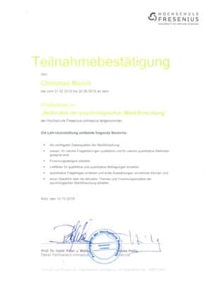 Zertifikat Hochschule Fresenius