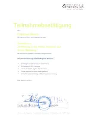 Zertifikat Hochschule Fresenius